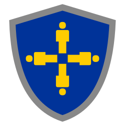 Citizen4 logo - cztery żółte postacie ułożone w kształt krzyża na tle granatowej tarczy
